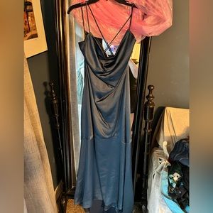 XL Elliatt cowl neck gown in a slate blue. Perfect Prom Dress worn only 6hrs.